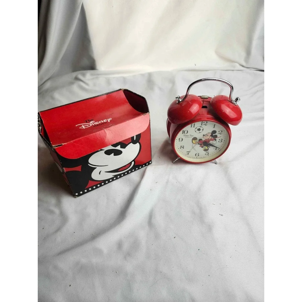 Vintage Disney Store Mickey Mouse Twin Bell Alarm Clock Red Disney Time FD757R